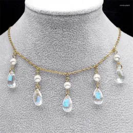 Pendant Necklaces Trendy Stainless Steel Glass Water Drop Teardrop Chain Necklace For Women Gold Color Vintage Jewelry Collier Femme