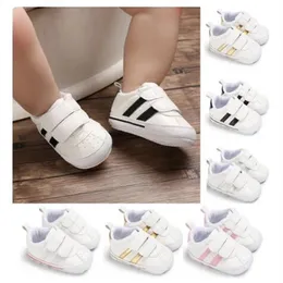 Nyfödda småbarn Baby Boy Shoes Casual Anti-Slip First Walkers Girl Crib Striped Soft Sole Hook Loop Prewalker Sneakers 0-18m GC2377