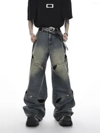 Men's Jeans 2023 Wide Leg Pants Men Streetwear Baggy Distressed Denim Trousers Male Oversize Hollow Out Casual Korean Hip Hop