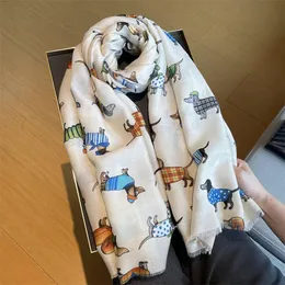 Xales dos desenhos animados dachshund cão padrão franja viscose cachecol poodle impressão macio voile e envoltórios pashmina muçulmano hijab sjaal 180 90cm 231011