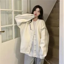Kvinnors stickor tröja stickad cardigan kvinnor överdimensionerad kontrast lös hösten vinter rockar koreanska mode långärmad söt lady college