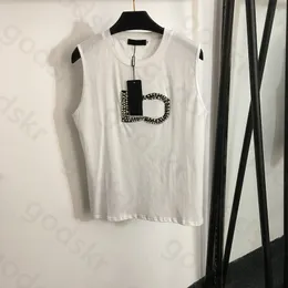 Pérola diamante carta colete camisa feminina moda casual pulôver topos sem mangas blusa esportiva roupas