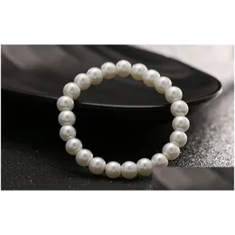 Braccialetti con ciondoli Gioielli da donna di moda Bracciale con perle artificiali Fili di perline Braccialetti con gioielli finti bianchi puri Dhp4J