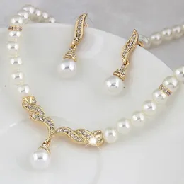 Hochzeit Schmuck Sets Kreative Gold Farbe Halskette 1 Paar Ohrringe Braut Perle Set Für Frauen Dame Weibliche 231012