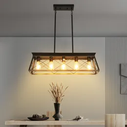 Lampadari moderni Lampadari a 5 luci in stile rustico per sala da pranzo, lampada a sospensione rustica in metallo con isola (senza lampadine)