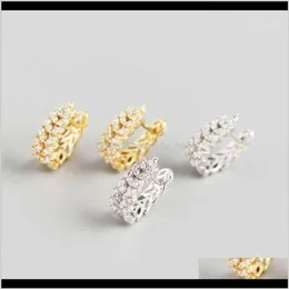 Hie JewelryReal 925 Sterling Vintage Style Leaves Earrings Sier Leaf Gold Fashion Hoop Zircon Girl and Women for Girls 1318i