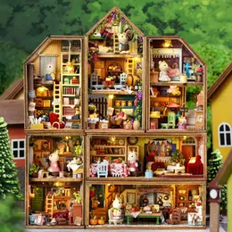 Doll House Accessories DIY Mini Rabbit Town Casa Wooden Houses Miniature Building Kits with Furniture Dollhouse Toys for Girls Birthday Gifts 231012