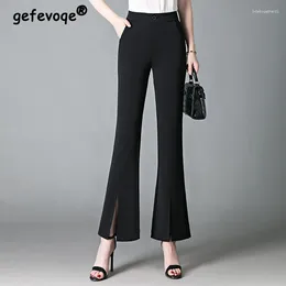 Kobiety Pants Kobiety Solid Solid Elegancki rozszerzony garnitur Trendy Slim High Talle Business Casual Office Dame Cropped Spodni Pantalones