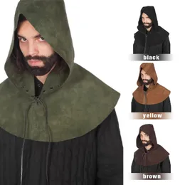 Halsdukar viking retro mörk huva cape gotisk ärmlös hoodie pu läder cape förtjockad medeltida cosplay kostym cosplay prop unisex 231012