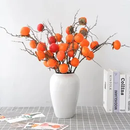 Decorative Flowers 72CM Artificial Persimmon Ornaments High-end Fruits Chinese Style Living Room Decoration Plant Red