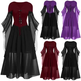 Casual Dresses Halloween Cosplay Costume Gothic Vintage Dress Bat Long Sleeve Lace Up Medieval Ghost Bride Vampire Clothing Vestidos