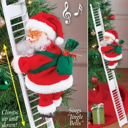 Juldekorationer Elektrisk stege Santa Claus Climbing Pärlor Julmusik Decoration Gifts Children's Christmas Toys New Year Gift T231012