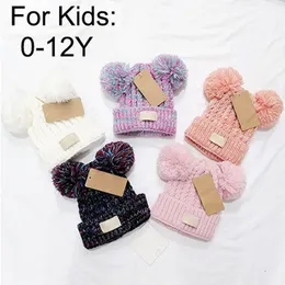 0-12Y Kids Warm Winter Hats Designer Beanie Bucket Santa Hat Colorful Lovely Double Bobble Knitted Hat Beanie Hats for Children Skull Caps Letters Fitted Hat 5 Colors