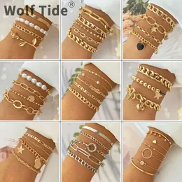 Nytt insarmband Set Multi Layered Armband Women's Simple Thick Chain Fary Lock Armband Justerbart för kvinnor Charms VSCO Friendship