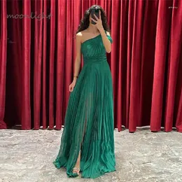 Party Dresses Elegant Green One Shoulder Evening Dress High Side Slit Chiffon Modern Peat Long Formal Prom Gowns Vestidos de Noche 2023