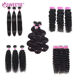 Koronkowe peruki hurtowe 10a brazylijska fala ciała prosta wątek 3 4 Pakiet Deep Kinky Curly Water Virgin Human Hair Tloave Bundles 231013