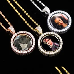 Pendant Necklaces Custom Po Frame Memory Medallions Pendants Necklace Two Sides Rotatable Men Women Bling Iced Out Male Hip Hop Rapper Dhpar