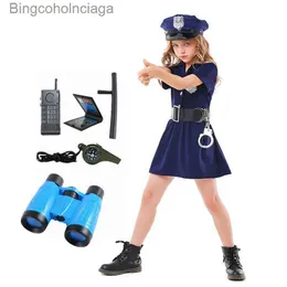 Thema Kostüm Mädchen Polizei kommt Kinder Polizei Spielzeug Geschenke Halloween Cosplay Blue Button Fe Polizei DressesL231013