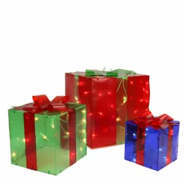 크리스마스 장식 노스 라이트 세트 3 빨간색과 녹색 조명 선물 상자 야외 안뜰 크리스마스 장식 10 "231012