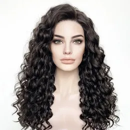 Glueless 180dencity Loose Deep Wave Lace Front Synthetic Hair Wigs for Women＃2 Dark Brown Lolita Easy Daily Wear Natural Wigs