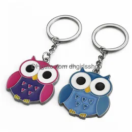 Nyckelringar Cartoon Bird Owl Key Ring Emamel Keychain Bag Hanging Women Män Student Fashion SMEJEMTILL VILL OCH SMEYCH DHO90