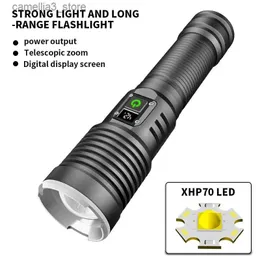 Torches Sobaldr LED 손전등 토치 라이트 조명 충전식 강력한 검은 야외 조명 26650 18650 XHP70 전구 전술 램프 하이킹 랜터 Q231013