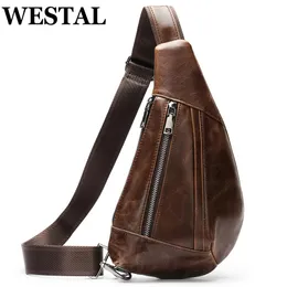 Taille Taschen Westal Herren Umhängetasche Echtes Leder Brust Pack Mann Sling Messenger Gürtel Kleine Crossbody Seite für Männer 231013