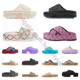 7A Slides Slippers Women's Fashion embroidered canvas Designer slides slip-on slippers Lady Canvas covered platform sandals Summer Outdoor beach party shoes