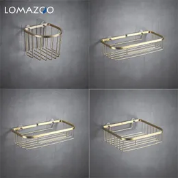 Badrumshyllor Lomazoo Modern Luxury Golden Kitchen Wall Holder Rack Shelve Space Aluminium Storage Basket Badrum Tillbehör Toalettpapper Box 231012