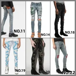 jeans viola jeans firmati jeans da uomo jeans skinny al ginocchio taglia 28-40 moto trendy lungo buco dritto High Street denim all'ingrosso 2 pezzi 1 Q3mP #