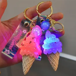 Cartoon Cute Ice Cream Keychain Pendant With Light Exquisite Men's And Women's Car Bags Keychains Small Gifts Wholesale