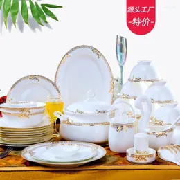 Conjuntos de louça Conjunto de talheres 60 Pc Bone Porcelana Jingdezhen Cerâmica Promoção Presente Tigela Placa