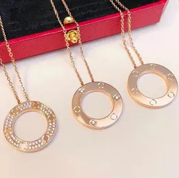 Diseñador Anillo doble collar colgante Diamante Collares de oro Pareja de lujo Joyería de oro chapada en 18 quilates para niñas Regalo Cadena de oro y plata Joyas de boda