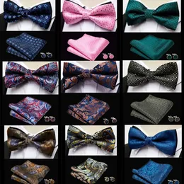 Bow Ties Huishi Klasik Mavi Bowties Erkekler için Paisley Floral Bow Tie Cep Square Kufflinks Takım Set Düğün Partisi Ekose Katı Kelebek 231012
