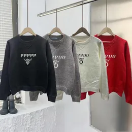 Designer Prads Sweater Maglione Women Sweaters Jumper Embroidery Print Sweater Knitted Classic Knitwear Autumn Winte Jumpers Mens Design Pullover Knit Size S-L