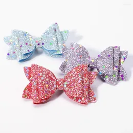 Hårtillbehör 1 bit 3,4 tum söt klitter Bow Clips Girls Barn Solid Color Hair Clip Sweet Handmade huvudbonader Barn