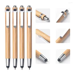 500Pcs/Lot Press Ballpoint Pen Bamboo Wood Writing Instrument 2 In 1 With Stylus Touch