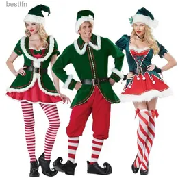 Theme Costume Green Elf Girls Halloween Christmas Come Men Cos Santa Claus Clothes Party Dress Pants/Dress+Tops+Hat+Belt For AdultsL231013