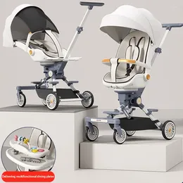Barnvagnar högt landskap baby barnvagn bärbar dubbelriktad en-knapp vikning 95 ° -175 ° liggande avtagbar middagsplatta dold fotstöd