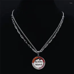 Hänge halsband 2st rostfritt stål runda te amo mamma silver färg halsband kvinnor kedja familj smycken joyas mujer n4817s01