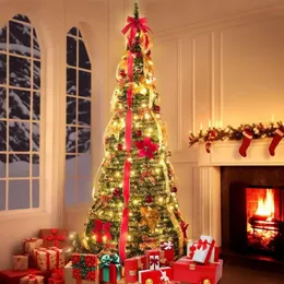 Decorazioni natalizie Decorazioni per l'albero di Natale 200 luci calde 24 ornamenti Nastro rosso oro 15 fiori 19 fiocchi Alimentato con presa UL 231013