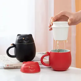 Kubki ceramiczny kubek do herbaty z infuser herbaware filiżanki Travel Creative Lucky Cat Drinkware Cup Puchar domowy Prezent 231013