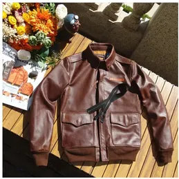 Men's Leather Faux YR Classic A 2 type Us cowhide coat Brown A2 air force genuine leather jacket Bomber Rider cloth 231012