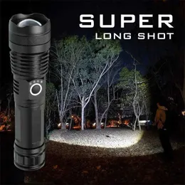 Facklor 90000 Lumens Super Bright LED -ficklampa USB -uppladdningsbar ficklampa utomhusbelysning Vattenpoof klättring camping zoombar ljus Q231013