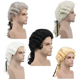 Hair Clips Grey White Bla Lawyer Judge Baroque Curly Cosplay Wigs Deluxe Historical Long Synthetic Wig Cap