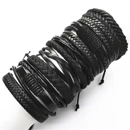 Charm Bracelets 10 Pcsset Black Wrap Woven Fashion Handmade Men Male Women Leather Bangle Wholesale Jewelry Gift 231012