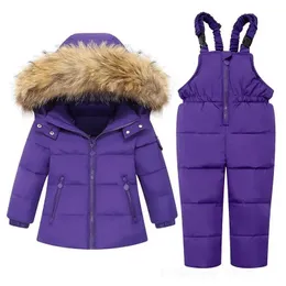 Down Coat Winter Jackets for Kids Snowsuits Girl Duck Parka Purple Boy Fur Collar Outerwear Children Warm Overalls Baby Jumpsuit 231013