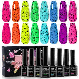 Poliska do paznokci Mizhse 7ml8pcs Neonowa skorupka jajka żelowa wiosenna fluorescencja kolor przepiórczy efekt jajka blasku glitter top płaszcz 231012