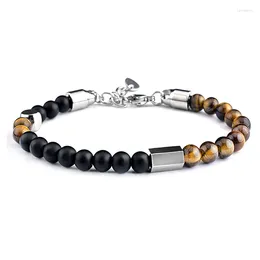 Link Bracelets Fashion Tiger Eye Adjustable Bracelet For Men 6mm Stone Beads Handstring Jewelry Gifts