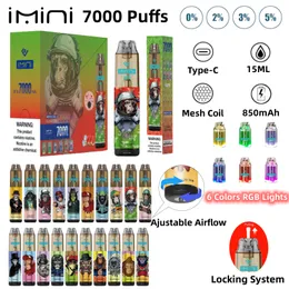 IMINI 20 Frutto Frutto 7000 Sigarette usa e getta da 15 ml da 850 mAh Batteria Elettroniche Cigs senza perdite 7k Sfugo Enorme vapore Dishecheble Olio Dispositivo di separazione del nucleo dell'olio